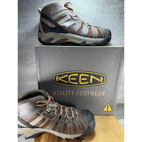 KEEN Flint Mid Steel Toe Utility Boots Shiitake/Rust Men’s 10D - Picture 1 of 11